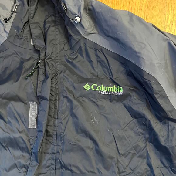 Columbia Jacket Mens Large Field Gear Nylon Hooded Black Neon Green Coat ** - Picture 2 of 10
